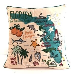 CatStudio Retro Old Florida Hand Embroidered Pillow 20X20 Turquoise Back